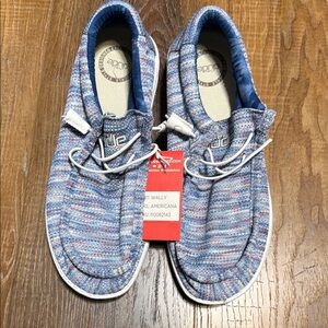 Hey Dude Knit Slip-On Sneakers in Blue and White Multi